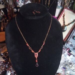 Red gem vintage necklace and matching earrings
